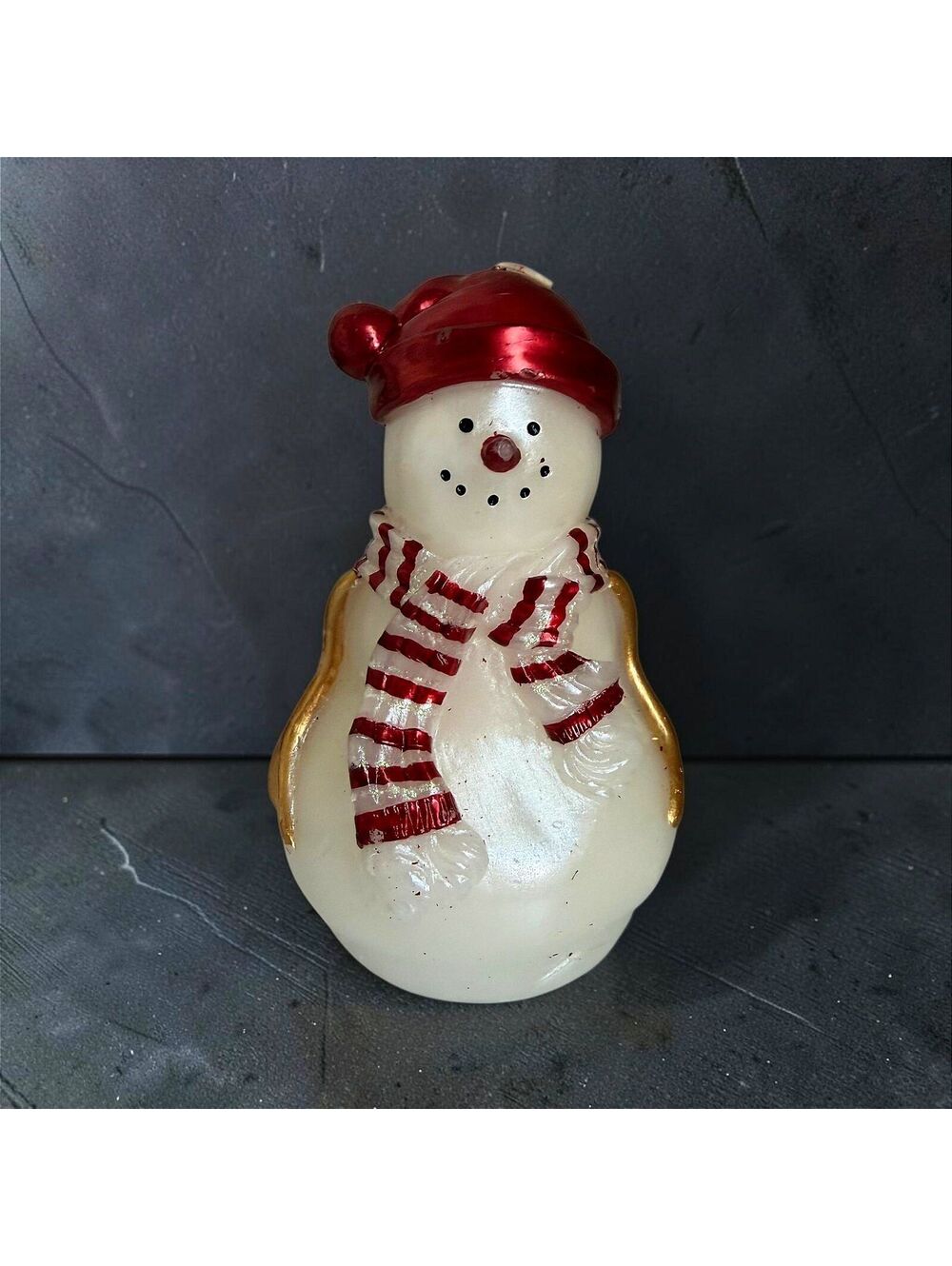 Snowman Christmas Candle Red Hat Striped Scarf Holiday Decor 6"